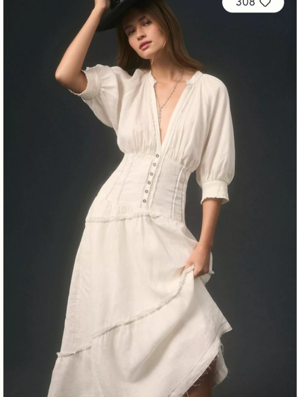 Anthropologie - V-Neck Corset Midi Shirt Dress  - Sz M - Picture 4 of 13